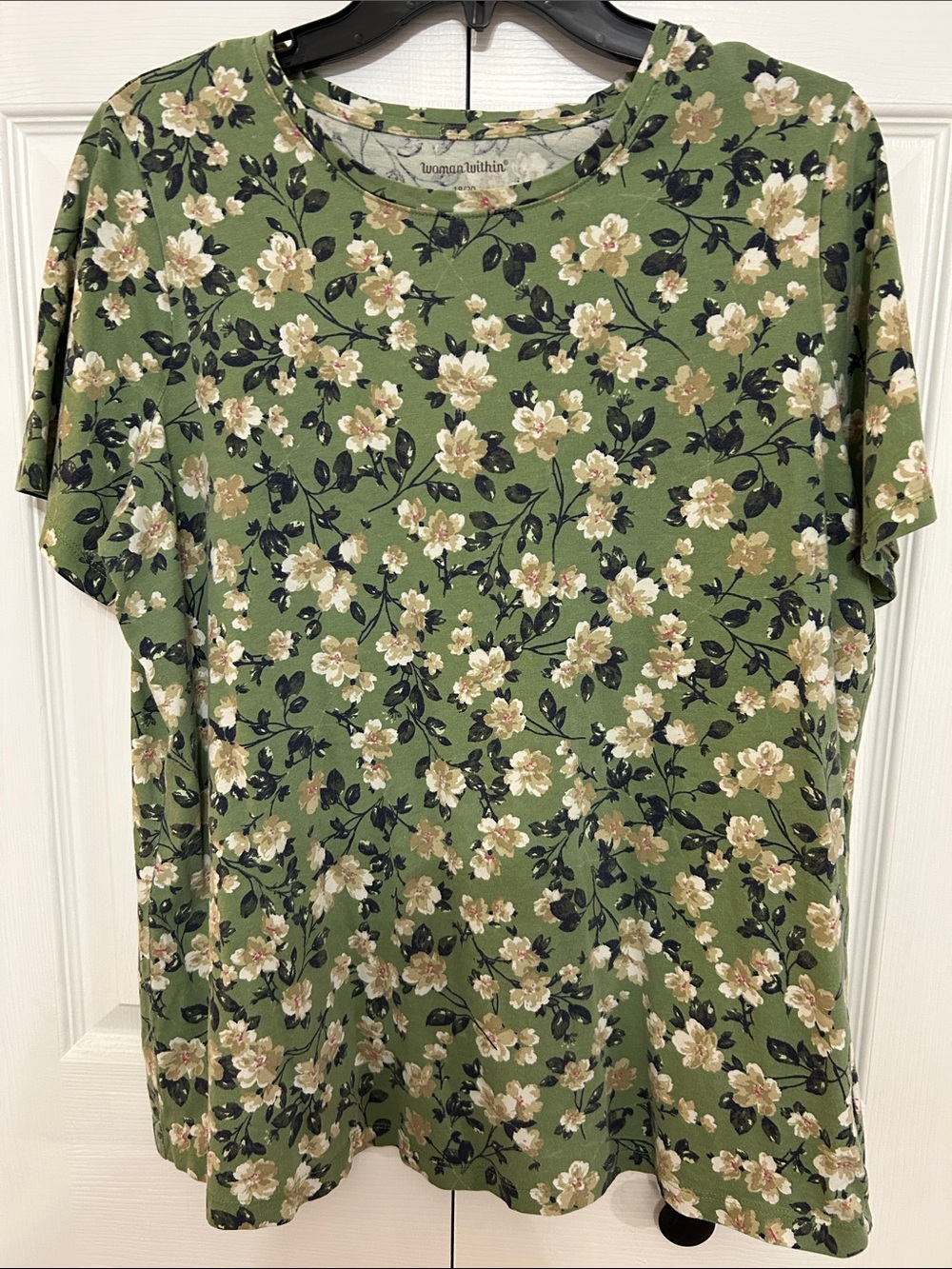 Woman Within Olive Green Floral Short Sleeve Tee